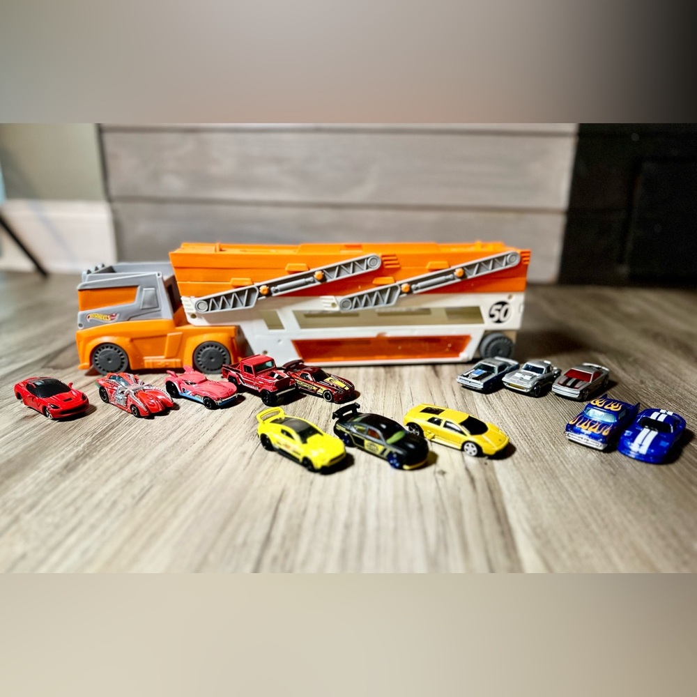 Orange and Red Die-Cast Car Carrier Set